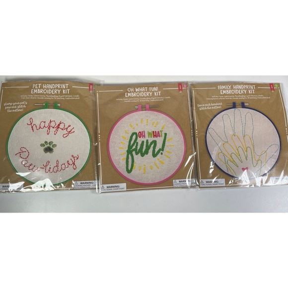 Embroidery Keepsake Kit 3-Pack Lot Hoop Canvas Floss Needle Brand New Family Pet - Picture 1 of 7